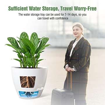 WOUSIWER Self-Watering Planters - 10 Inch Large Plastic Pots, 2 Pack, White