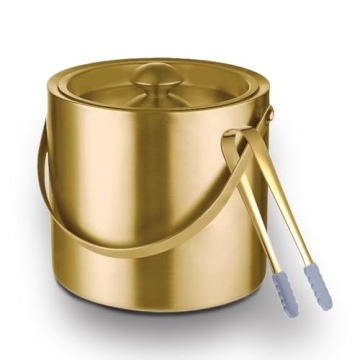 Sipoyen Gold Ice Bucket with Lid, Handle and Tong Insulated Stainless Steel Champagne Bucket 3L Wine...