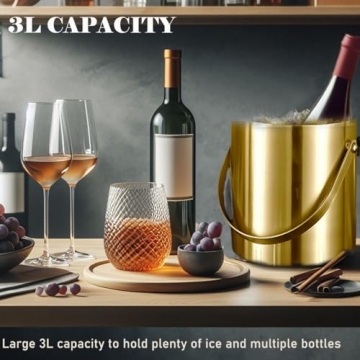 Sipoyen 3L Gold Insulated Ice Bucket for Parties