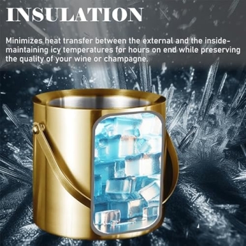 Sipoyen 3L Gold Insulated Ice Bucket for Parties