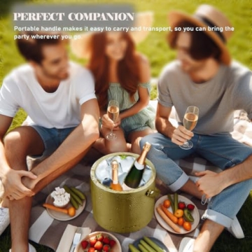 Sipoyen 3L Gold Insulated Ice Bucket for Parties