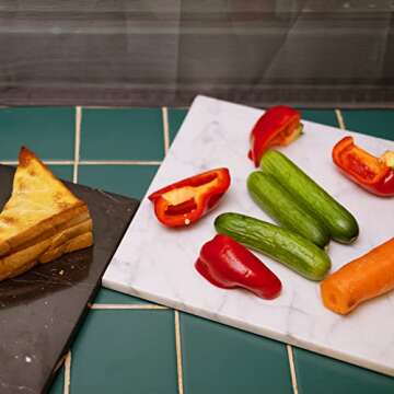 HERFECEAL Natural Marble Cutting Board, Cutting Pastry Board Tray Plates for Cheese Rolling Dough, Non-Stick Marble Slab with Non-Slip Rubber Feet for Cake Display, Carrara White 12"x16"