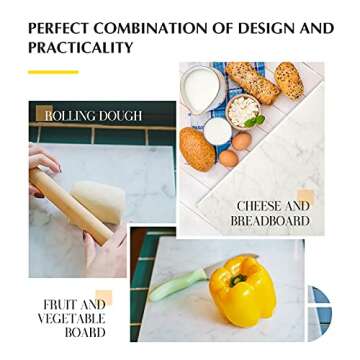 HERFECEAL Natural Marble Cutting Board, Cutting Pastry Board Tray Plates for Cheese Rolling Dough, Non-Stick Marble Slab with Non-Slip Rubber Feet for Cake Display, Carrara White 12"x16"