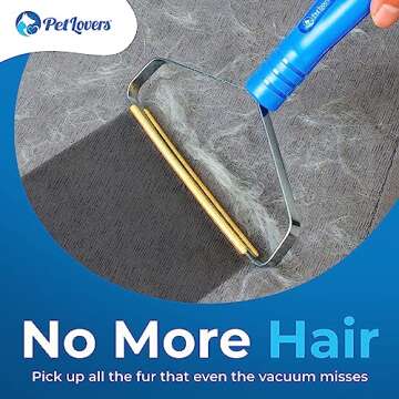 PetLovers EzLint Pet Hair Remover - Reusable Dog and Cat Fur Removal Tool, Portable Carpet Scraper & Rake for Couches, Furniture, Rugs, Mats, and Clothes Blue