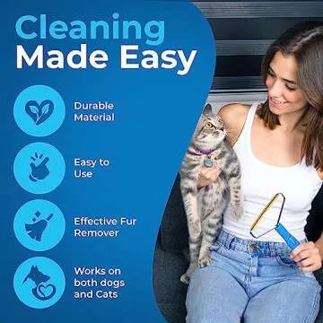 PetLovers EzLint Pet Hair Remover - Reusable Dog and Cat Fur Removal Tool, Portable Carpet Scraper & Rake for Couches, Furniture, Rugs, Mats, and Clothes Blue
