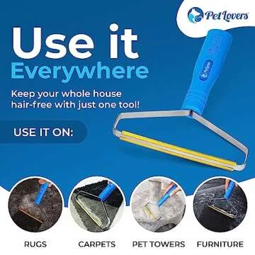 PetLovers EzLint Pet Hair Remover - Reusable Dog and Cat Fur Removal Tool, Portable Carpet Scraper & Rake for Couches, Furniture, Rugs, Mats, and Clothes Blue