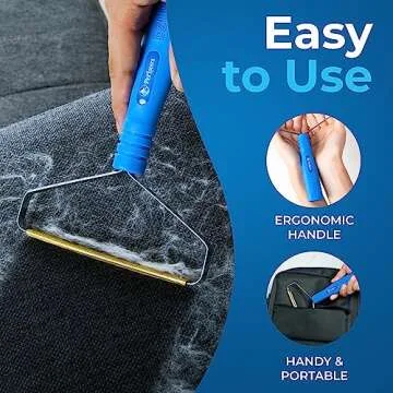 PetLovers EzLint Pet Hair Remover - Reusable Dog and Cat Fur Removal Tool, Portable Carpet Scraper & Rake for Couches, Furniture, Rugs, Mats, and Clothes Blue