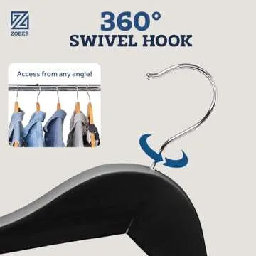 ZOBER Heavy Duty, Non Slip Wooden Hangers - (30 Pack) for Coats, Jackets, Suits, & Pants - Clothes Hangers for Closet W/Bar and Notches