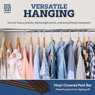 ZOBER Heavy Duty, Non Slip Wooden Hangers - (30 Pack) for Coats, Jackets, Suits, & Pants - Clothes Hangers for Closet W/Bar and Notches