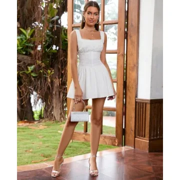 HTZMO Women's Square Neck Lace Ruched Short Dress