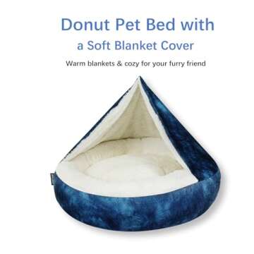 Cozy Soft Dog Bed with Hooded Blanket Warm Calming Cat Cave for Small Medium Dogs and Cats, Non-Slip...