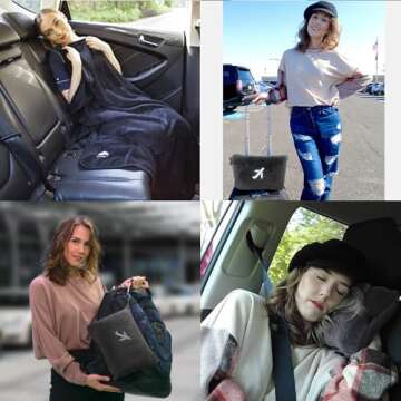 BlueHills Travel Blanket Pillow in Mini Soft Packable Case Premium Plush Airplane Blanket in Portabl...