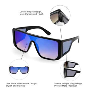 FEISEDY Rectangle Oversized Shield Sunglasses for Women Men Futuristic Rectangula Flat Top One Piece Shades B9037