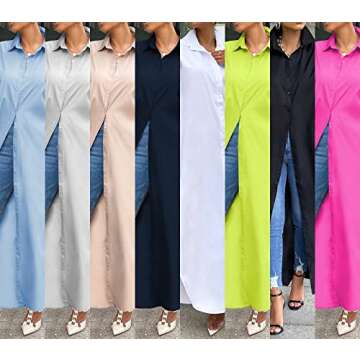 Choichic Oversized Shirts for Women Casual Long Sleeve Side Slit Loose Button Down Tshirt Dresses Maxi Dresses XX-Large Sky Blue