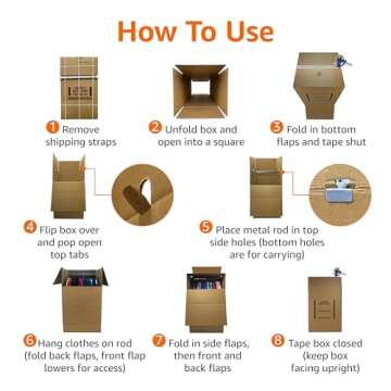 Amazon Basics Wardrobe Clothing Moving Boxes with Bar, 6 Pack, Brown, 24" x 24" x 40"