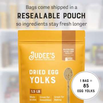 Judee's Dried Egg Yolk Powder - 1.5 lb XL Pouch - Baking Supplies - Delicious and 100% Gluten-Free - Perfect for Homemade Baked Goods, Sauces, Ice Cream Toppings, and More - Great Source of Protein
