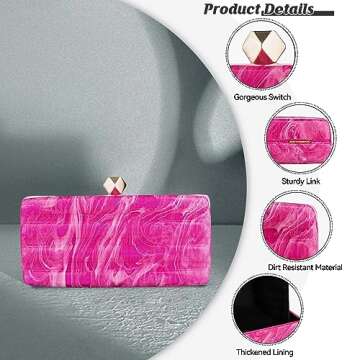 Acrylic Purses Evening Clutch Bag for Women Cute Clutch Purse Marbled Shoulder Bag for Formal Wedding Prom Party (Rose)