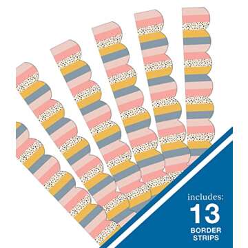 Carson Dellosa We Belong Neutral Stripes Bulletin Board Borders, 39 Feet of Scalloped Boho Striped C...