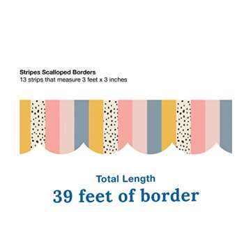 Carson Dellosa We Belong Neutral Stripes Bulletin Board Borders, 39 Feet of Scalloped Boho Striped Classroom Borders for Bulletin Board, White Board, Cork Board, and Neutral Classroom Décor