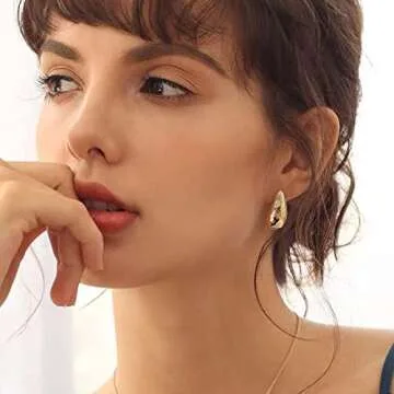 Luxval Earrings for Women Bottega Earring Dupes Lightweight Chunky Gold Hoop Earrings for Women, Hypoallergenic 925 Sterling Silver/14K Gold Plated Open Hoops Earrings Fashion Jewelry for Women