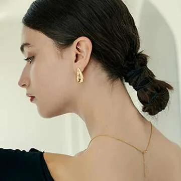 Luxval Earrings for Women Bottega Earring Dupes Lightweight Chunky Gold Hoop Earrings for Women, Hypoallergenic 925 Sterling Silver/14K Gold Plated Open Hoops Earrings Fashion Jewelry for Women