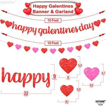 KatchOn, Glitter Red Happy Galentines Day Banner - 10 Feet, No DIY | Happy Galentines Day Decorations for Party | Galentines Day Sign for Galentines Decorations | Be My Galentine, Galentines Dècor