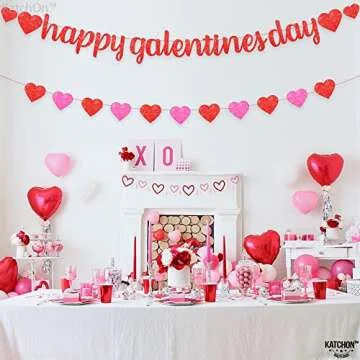 KatchOn, Glitter Red Happy Galentines Day Banner - 10 Feet, No DIY | Happy Galentines Day Decorations for Party | Galentines Day Sign for Galentines Decorations | Be My Galentine, Galentines Dècor
