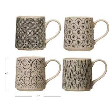 Creative Co-Op Set of 4, Stoneware Styles Mugs & Cups, 4 Count (Pack of 1), Multi