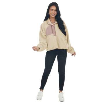 Ladmous Womens Fleece Jacket Sherpa Outerwear with Pockets and Button Down