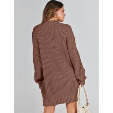 ANRABESS Women's 2024 Fall Oversized Sweater Dress Long Sleeve Crewneck Chunky Cable Knit Casual Short Pullover Dress Tops Brown Medium