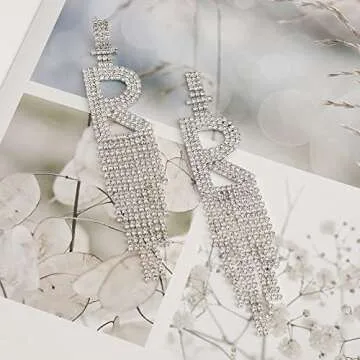 Sparkling Initial Rhinestone Drop Earrings for Women