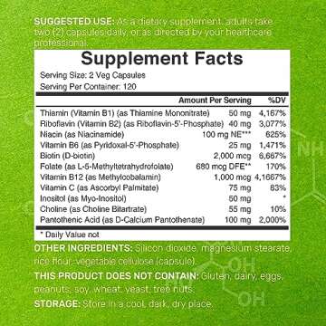 Bioactive Vitamin B Complex, 240 Veggie Capsules - Methylated Multivitamin B Complex & Esterified Vi...