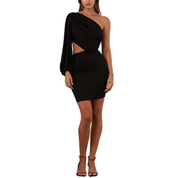 LYANER One Shoulder Bodycon Mini Cocktail Dress Black