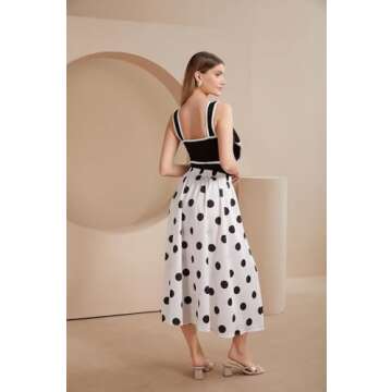 FLAXMAKER Black and White Swimsuit Bow-tie Decor Women's Polka dot Print Skirt One Piece Bathing Suit with Skirt(Black,M)