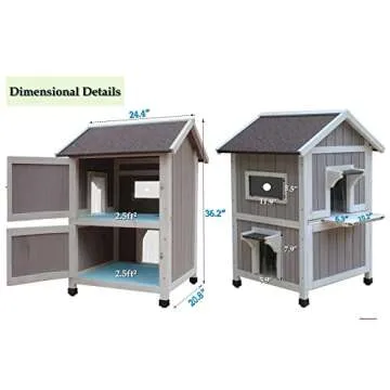 Rockever Outdoor Cat House, Large Outdoor Houses for Feral Cats Wooden Outside Cat Shelter Weatherproof with Escape Door