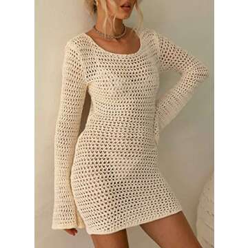Fabumily Women Crochet Knit Mini Dress for Summer Beach Wear