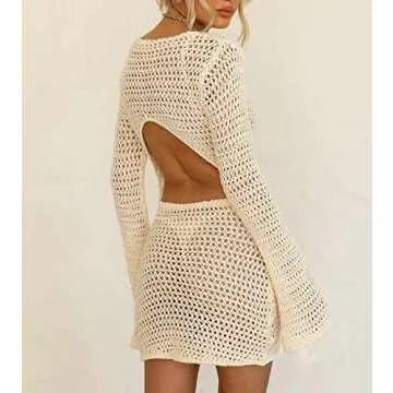 Fabumily Women Crochet Knit Mini Dress for Summer Beach Wear