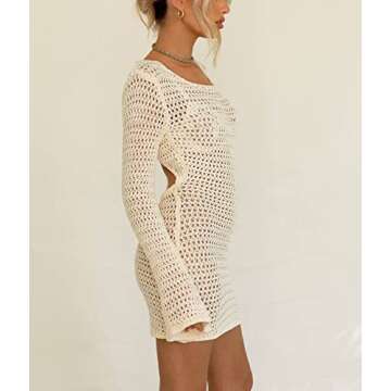 Fabumily Women Crochet Knit Mini Dress for Summer Beach Wear