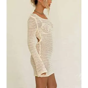 Fabumily Women Crochet Knit Mini Dress for Summer Beach Wear