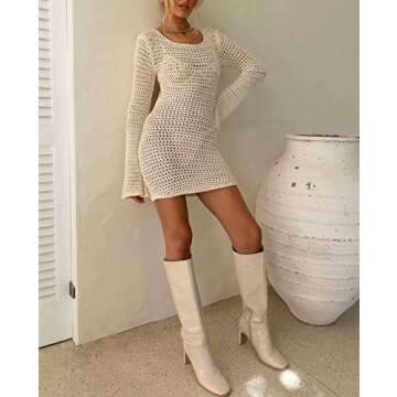 Fabumily Women Crochet Knit Mini Dress for Summer Beach Wear