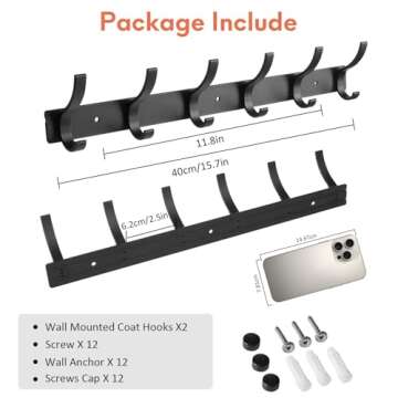 Optish 2 Pack Coat Rack Wall Mount, Coat Hooks Wall Mount, Wall Hooks for Hanging, Hat Rack for Wall...
