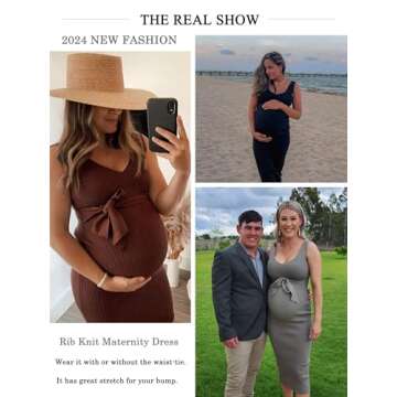 WANTROY Maternity Dress Rib Knit Sleeveless V Neck Casual Summer Pregnancy Dresses for Photoshoot Baby Shower Light Blue