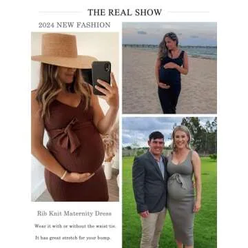 WANTROY Maternity Dress Rib Knit Sleeveless V Neck Casual Summer Pregnancy Dresses for Photoshoot Baby Shower Light Blue