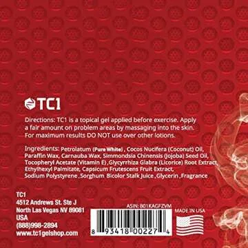 TC1 Sweat Ignition Workout Gel, Topical Thermogenic with Capsaicin, 6 oz Jar