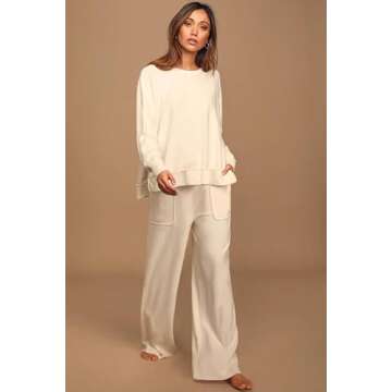 ETCYY NEW Lounge Sets for Women 2 Piece Outfits with Side Split Sweatshirt Tops and Wide Leg Sweatpants