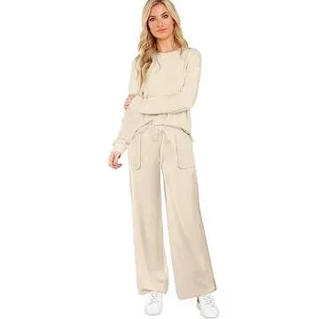 ETCYY NEW Lounge Sets for Women 2 Piece Outfits with Side Split Sweatshirt Tops and Wide Leg Sweatpants