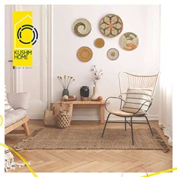 KushimHome Hanging Wall Basket Decor Set - Large Wall Decor Boho Basket Wall Decor - Wicker Wall Baskets Rattan Decor - Bamboo Woven Basket Wall Decor - Seagrass Boho Wall Decor Baskets - African Flat