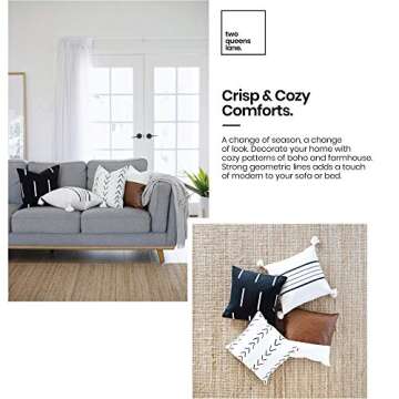 Two Queens Lane 4-Pack Boho Throw Pillow Cover and Case for Couch, Sofa or Bed, Geometric, Modern Decor Design, 100% Cotton, 18 x 18 Inch, Sonoma Set