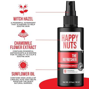 Happy Nuts The Refresher Men's Ball Deodorant Spray - Cooling, Toning, Deodorizing Body Spritz - Clean Ingredients, Ideal for Post-Trimming, Shaving & Cleansing - Groin Deodorant Spray (1 Pack)
