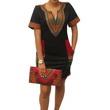 shekiss Womens Bohemian Bodycon Dashiki African Vintage Print Sexy V-Neck Club Midi Dress Black/Red ...